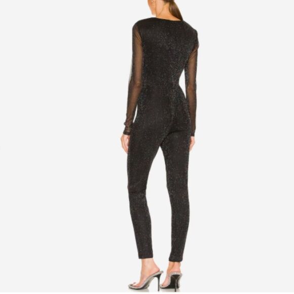 Revolve NBD Sienna Catsuit Black Jumpsuit small Glitter Designer NEW - Picture 2 of 6